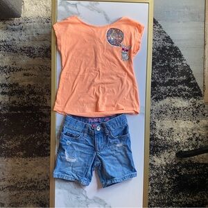 Arizona Orange Top and Children’s Place Blue Jeans shorts